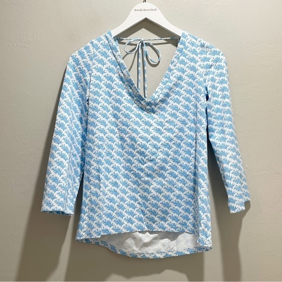 PERSIFOR Women’s Blue White Coral Print BRIE Top Tassel Back Resort Preppy Sz XS - Picture 2 of 11